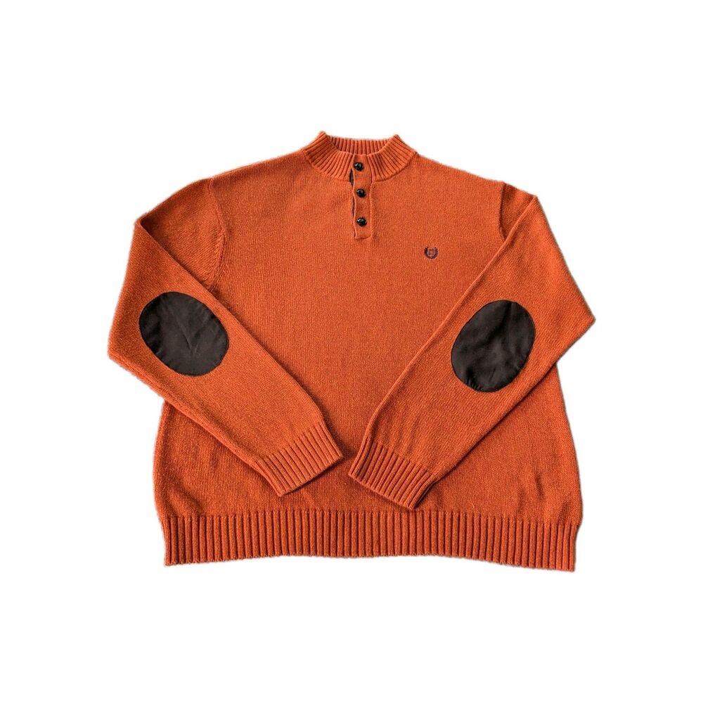 Chaps Button Mock Neck Autumn Twist Elbow Patch Sweater XXL Corpcore Preppy - Picture 2 of 12